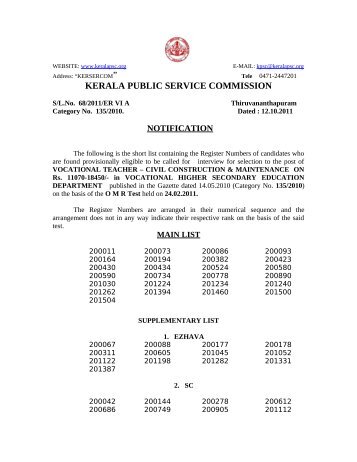 notification - Kerala Public Service Commission