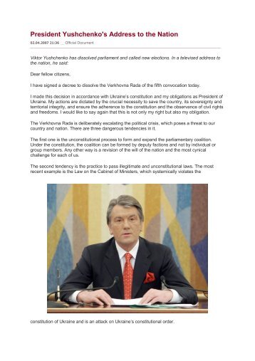 President Yushchenko's Address to the Nation - Kerk in Actie