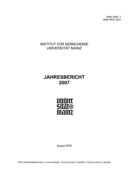 jahresbericht 2007 - Institut fÃ¼r Kernchemie - Johannes Gutenberg ...