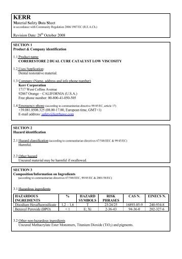 Material Safety Data Sheet Revision Date: 28 October 2008 - Kerr