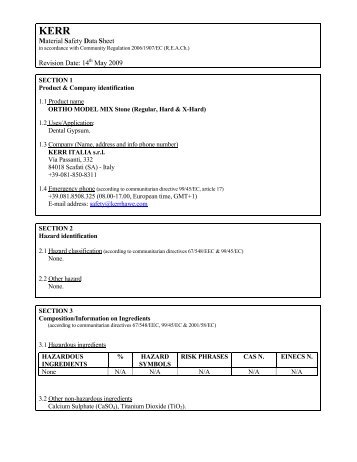 Material Safety Data Sheet Revision Date: 14 May 2009 - Kerr