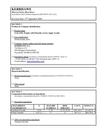 MSDS Cleanic in Tube with Fluoride, Green Apple - Kerr