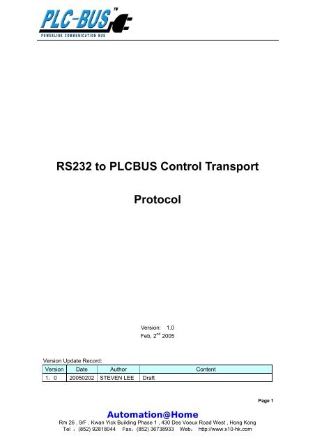 RS232 to PLCBUS Control Transport Protocol - Hekkers.net