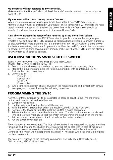 SW10 SHUTTER SWITCH - Files