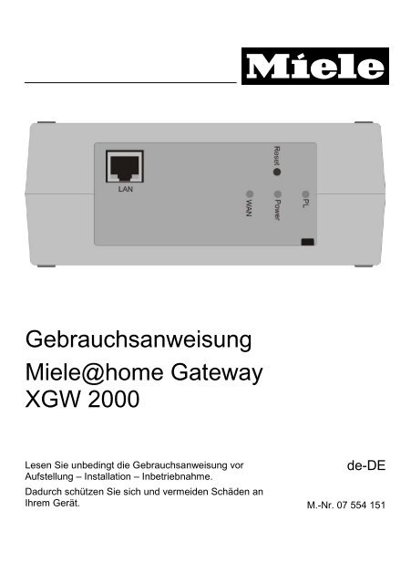 Gebrauchsanweisung Miele@home Gateway XGW 2000 - Files