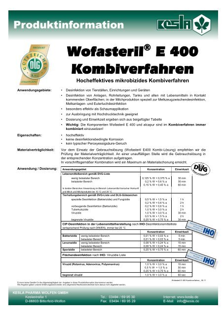 WofasterilÂ® E 400 Kombiverfahren