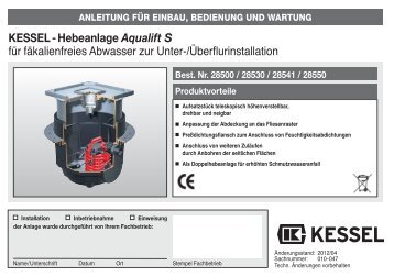 KESSEL-Hebeanlage Aqualift S für fäkalienfreies Abwasser zur ...