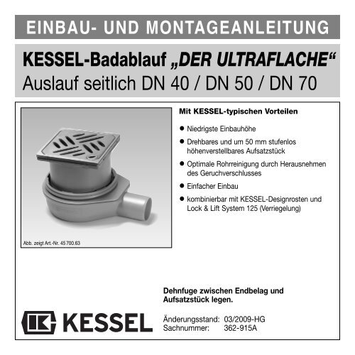 KESSEL-Badablauf „DER ULTRAFLACHE“ Auslauf seitlich DN 40 ...