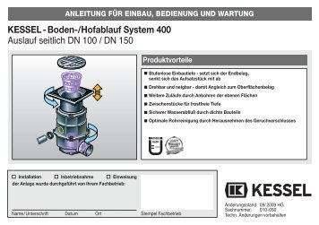 KESSEL - Boden-/Hofablauf System 400 Auslauf seitlich DN 100 ...