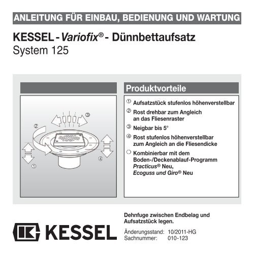 KESSEL-Variofix®- Dünnbettaufsatz System 125