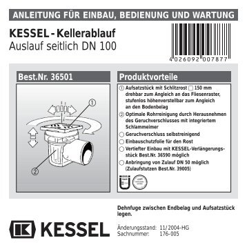 KESSEL-Kellerablauf Auslauf seitlich DN 100