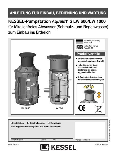 KESSEL-Pumpstation Aqualift® S LW 600/LW 1000 ... - Kessel Design