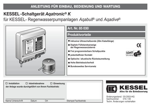 KESSEL-Schaltgerät Aqatronic® K für KESSEL ...