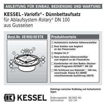 KESSEL-Variofix®- Dünnbettaufsatz für Ablaufsystem Rotary® DN ...