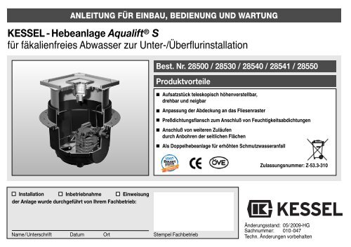 KESSEL-Hebeanlage Aqualift® S für fäkalienfreies Abwasser zur ...