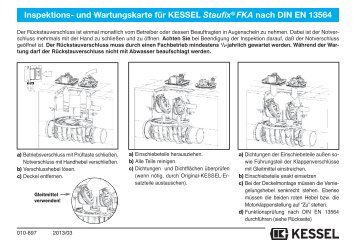 und Wartungskarte für KESSEL Staufix® FKA nach DIN EN 13564