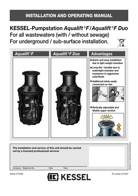 KESSEL-Pumpstation Aqualift€F/Aqualift€F Duo For all wastewaters ...