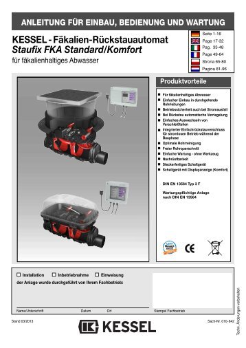 KESSEL-Fäkalien-Rückstauautomat Staufix FKA Standard/Komfort