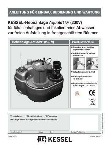 KESSEL-Hebeanlage Aqualift€F (230V) für fäkalienhaltiges und ...