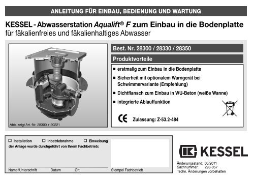 Kessel Abwasserstation Aqualift F Zum Einbau In Die