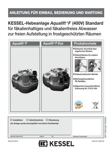 KESSEL-Hebeanlage Aqualift€F (400V) Standard für ...