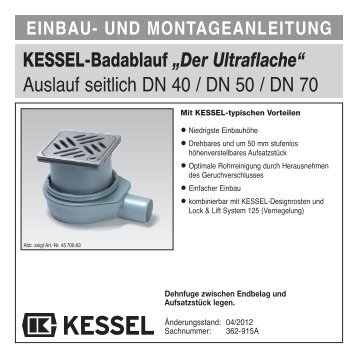 KESSEL-Badablauf „Der Ultraflache“ Auslauf seitlich DN 40 / DN 50 ...