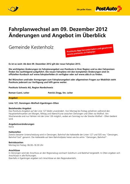 Fahrplanwechsel PostAuto (pdf, 144kb) - Gemeinde Kestenholz