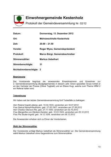 Protokoll GV (pdf) - Gemeinde Kestenholz