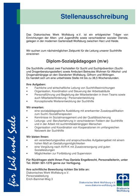 Stellenausschreibung - Diakonie Wolfsburg