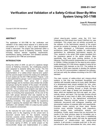 Verification and Validation of a Safety-Critical Steer-By-Wire System ...