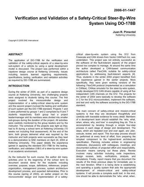 Verification and Validation of a Safety-Critical Steer-By-Wire System ...