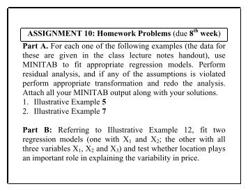 ASSIGNMENT 10: Homework Problems (due 8 week) Part A. For ...