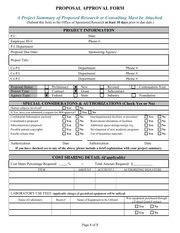 PROPOSAL APPROVAL FORM A Project Summary of Proposed ...