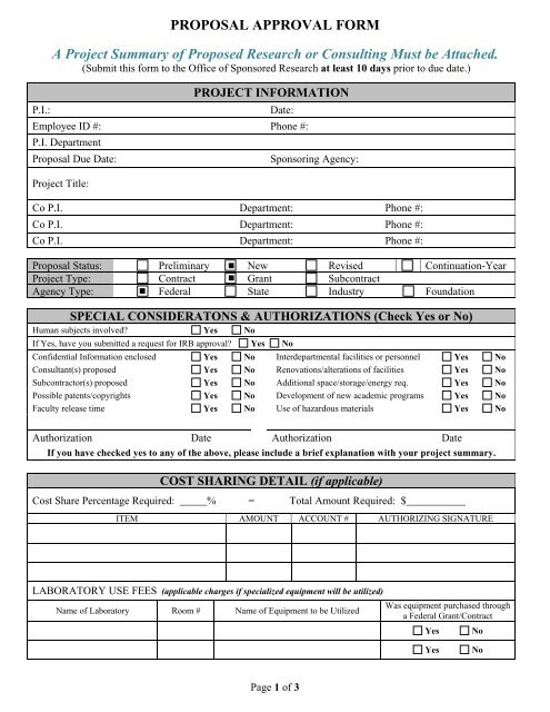 PROPOSAL APPROVAL FORM A Project Summary of Proposed ...