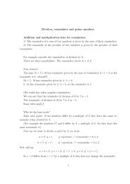 Division, remainders and prime numbers Addition and multiplication ...
