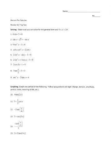 Pd Honors Pre Calculus Review for Trig Test Solving. Make sure ...