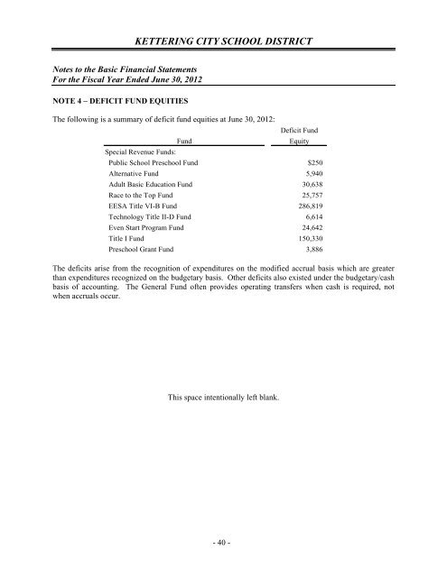 Comprehensive Annual Financial Report 2012 - Kettering City ...