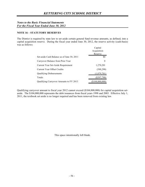 Comprehensive Annual Financial Report 2012 - Kettering City ...