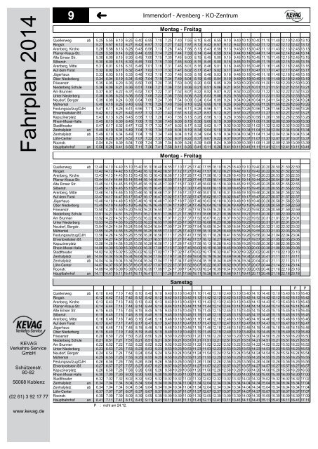 Fahrplan 2014 Linie 9 - Kevag