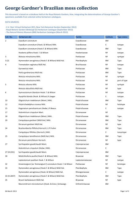 George Gardner's Brazilian moss collection - Royal Botanic Gardens ...