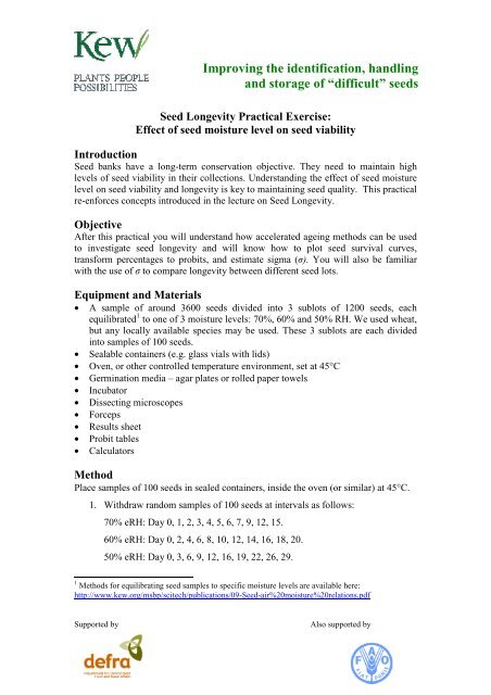Effect Of Seed Moisture Level On Seed Viability Effect Of Seed Moisture Level On Seed Viability