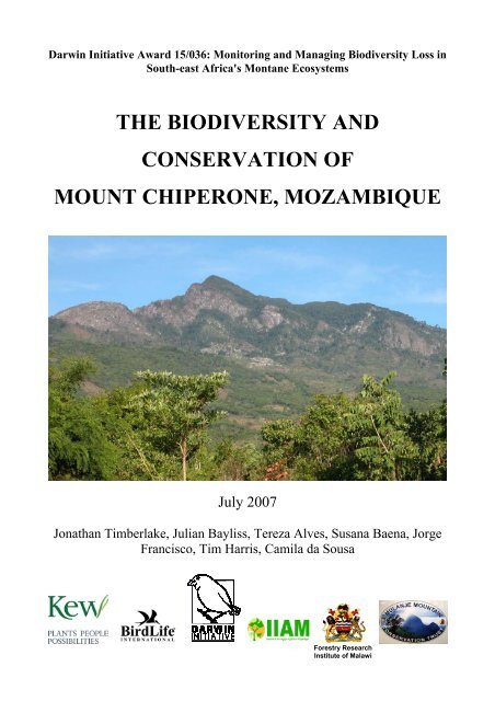 the biodiversity and conservation of mount chiperone ... - IIAM