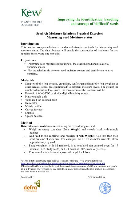 Practical - Measuring seed moisture status