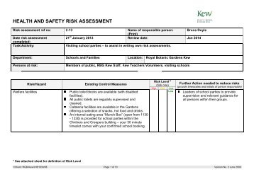 Generic risk assessment - Royal Botanic Gardens, Kew