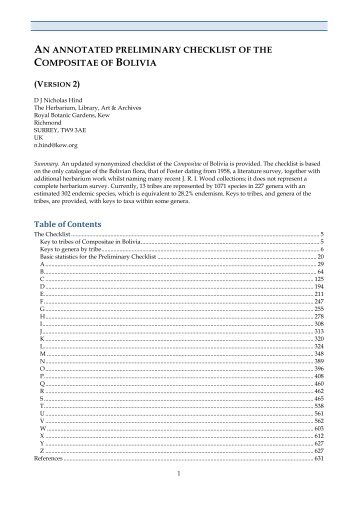 Checklist of Bolivian Compositae - Royal Botanic Gardens, Kew