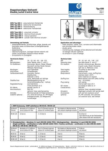 Doppelwandiges Stellventil Ty 600 - Daume Regelarmaturen Gmbh