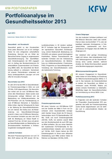 Portfolioanalyse im Gesundheitssektor 2013 - KfW Entwicklungsbank