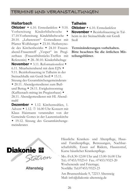 Ausgabe Oktober 2013 Nr. 02/2013 - Kirchengemeinde Haiterbach