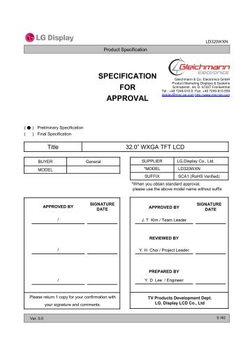 FOR APPROVAL SPECIFICATION - Distronik GmbH
