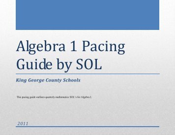 Algebra 1 Pacing Guide by SOL - King George County Schools